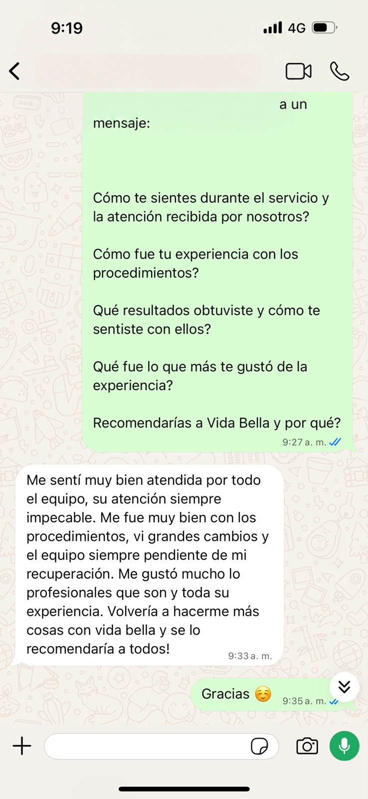 Testimonio de paciente sobre la atención y los cambios obtenidos en Vida Bella