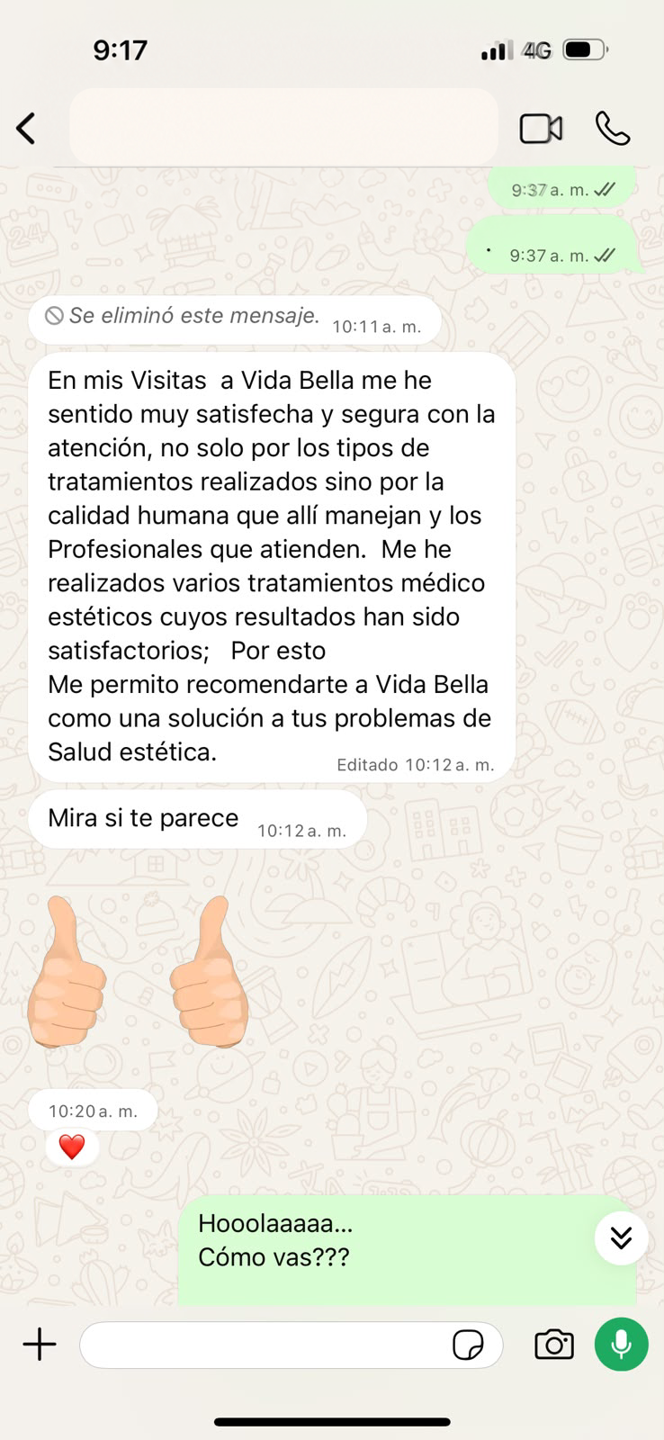 Testimonio de paciente sobre la atención médica y humana de Vida Bella